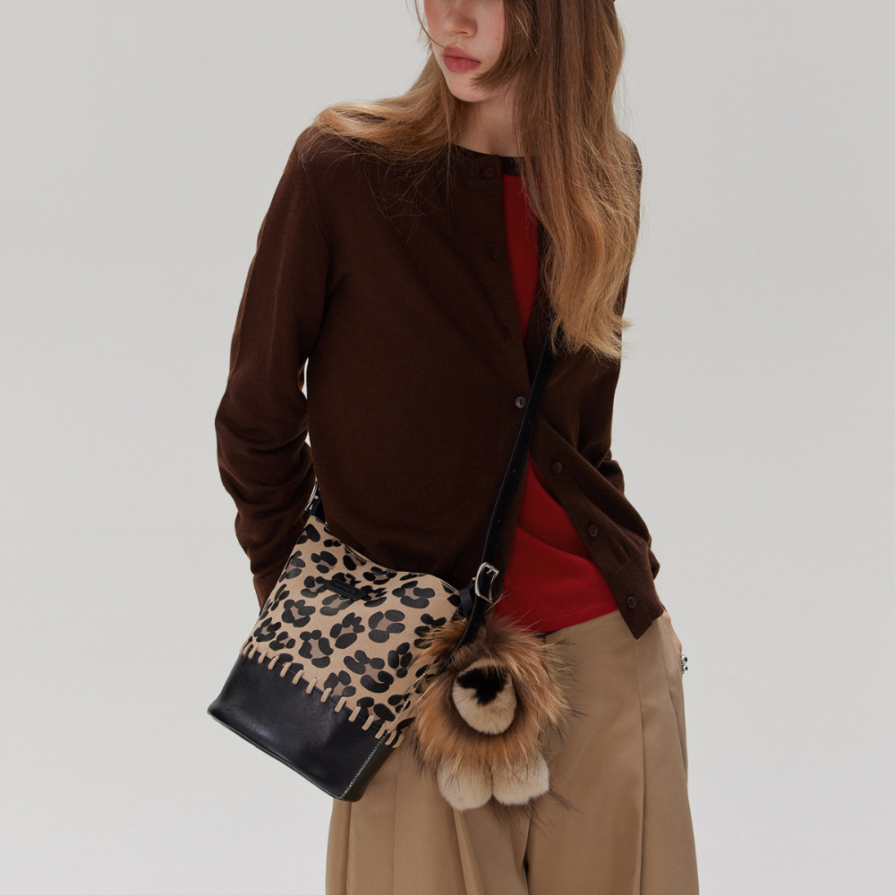 Suede & Leather Two-Tone Bucket Bag  N180