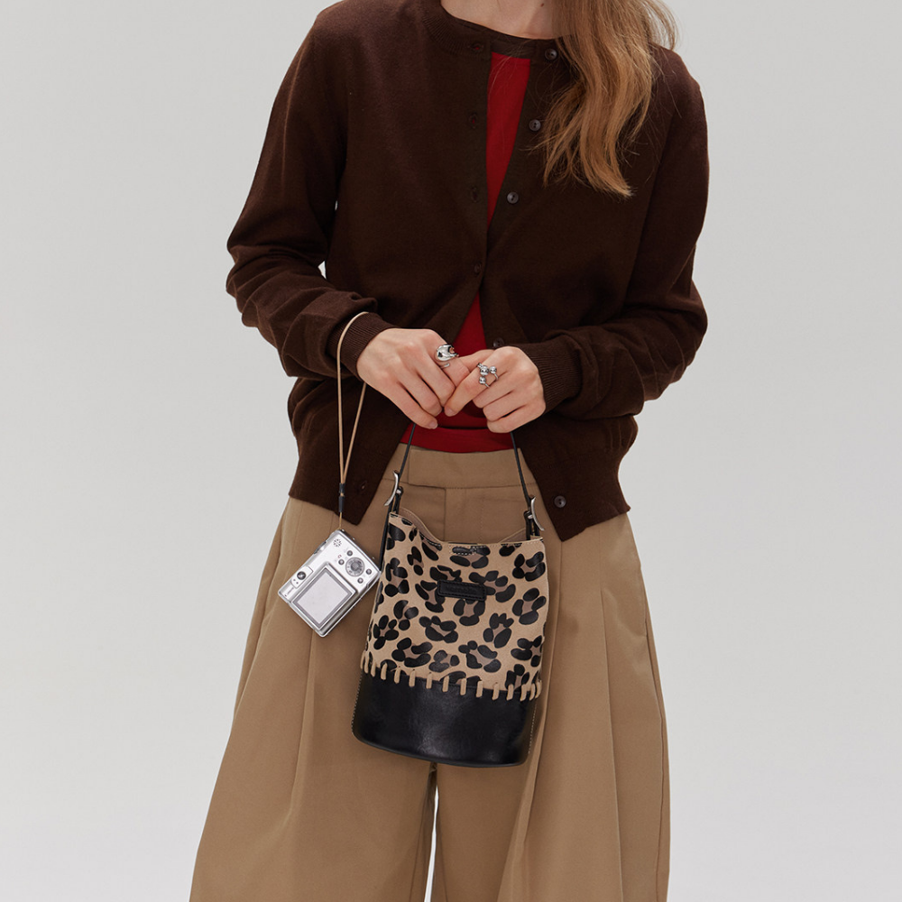 Suede & Leather Two-Tone Bucket Bag  N180