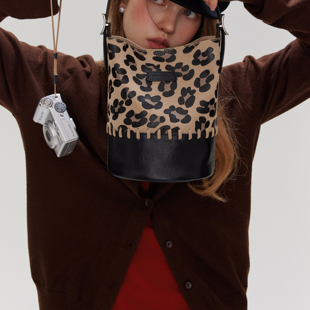 Suede & Leather Two-Tone Bucket Bag  N180