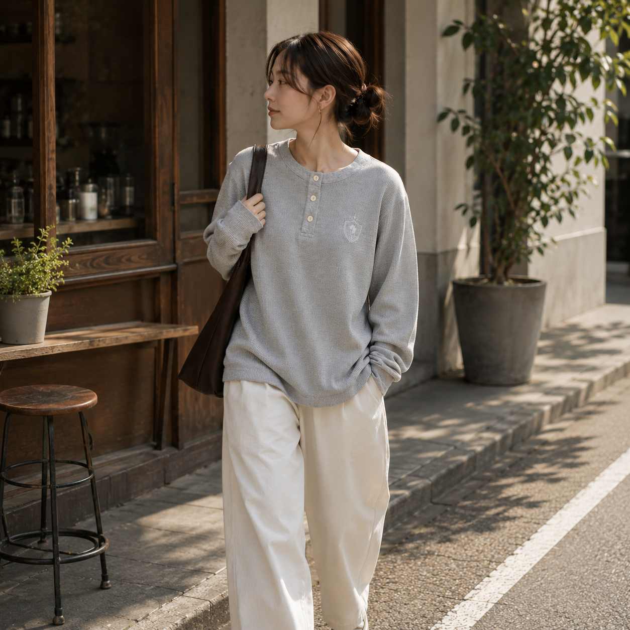 Waffle Henley L/S