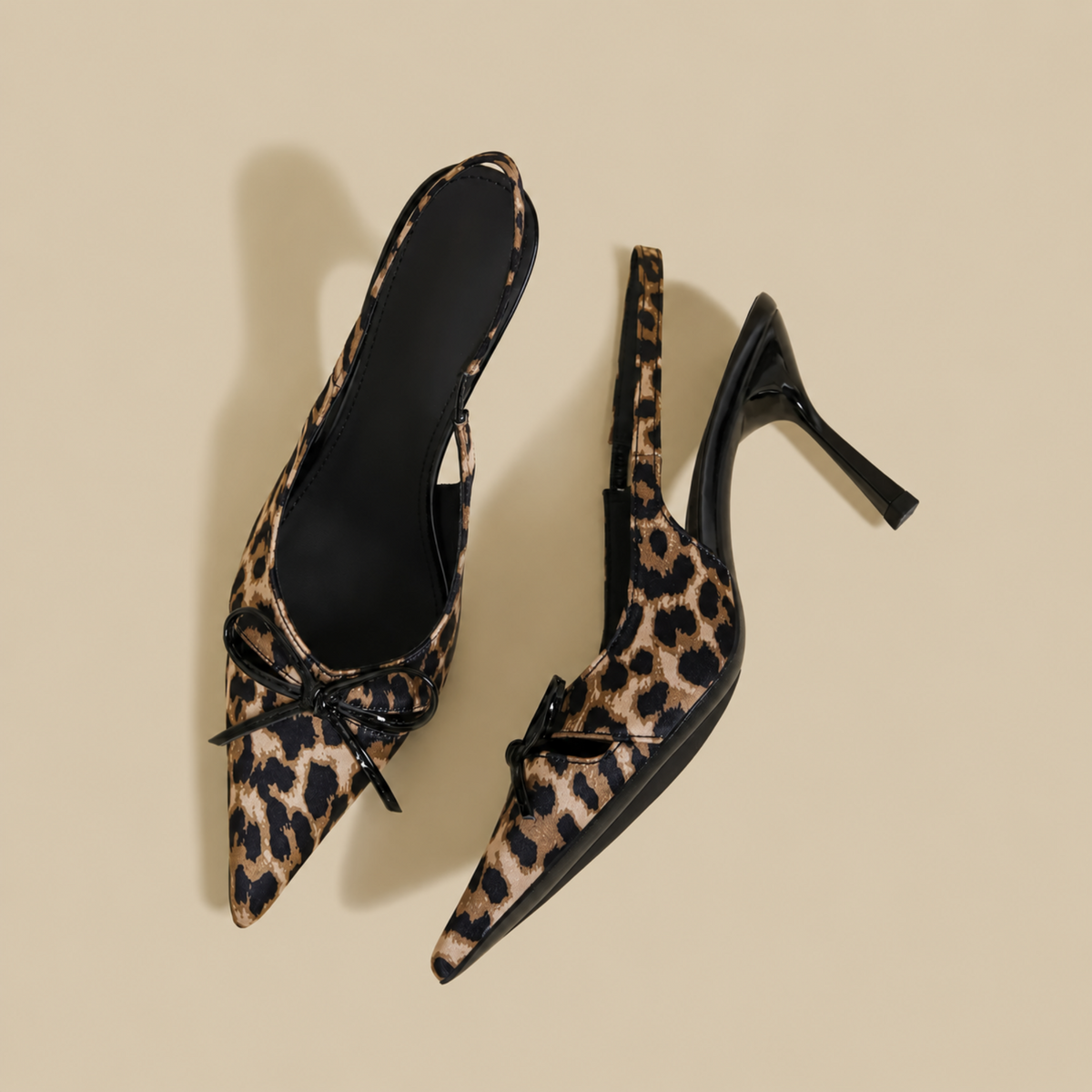 Leopard Ribbon Slingback Pumps N218