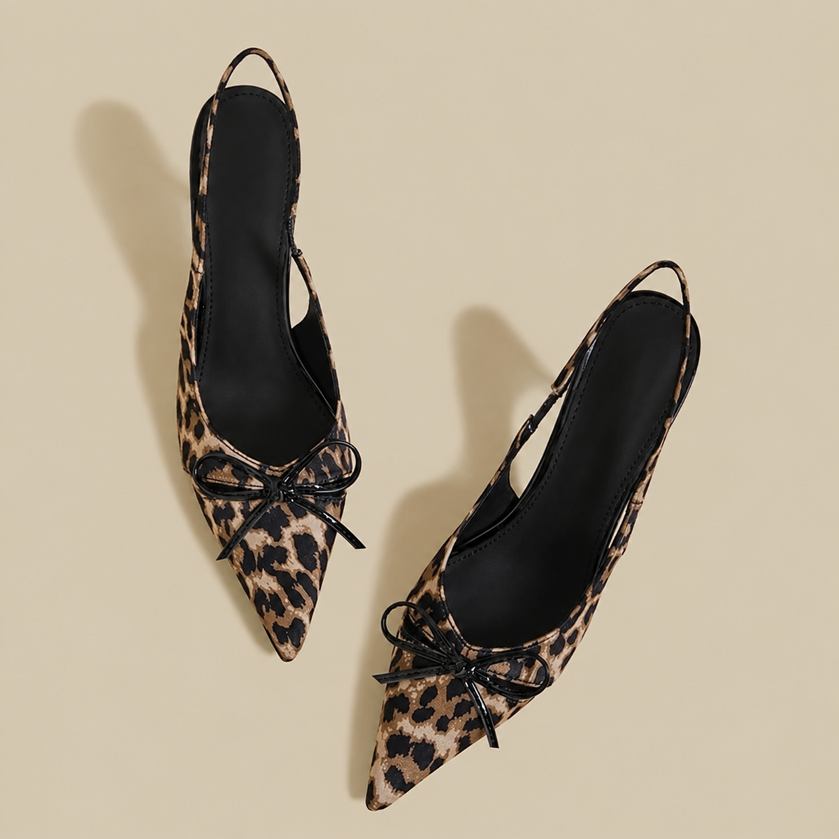 Leopard Ribbon Slingback Pumps N218