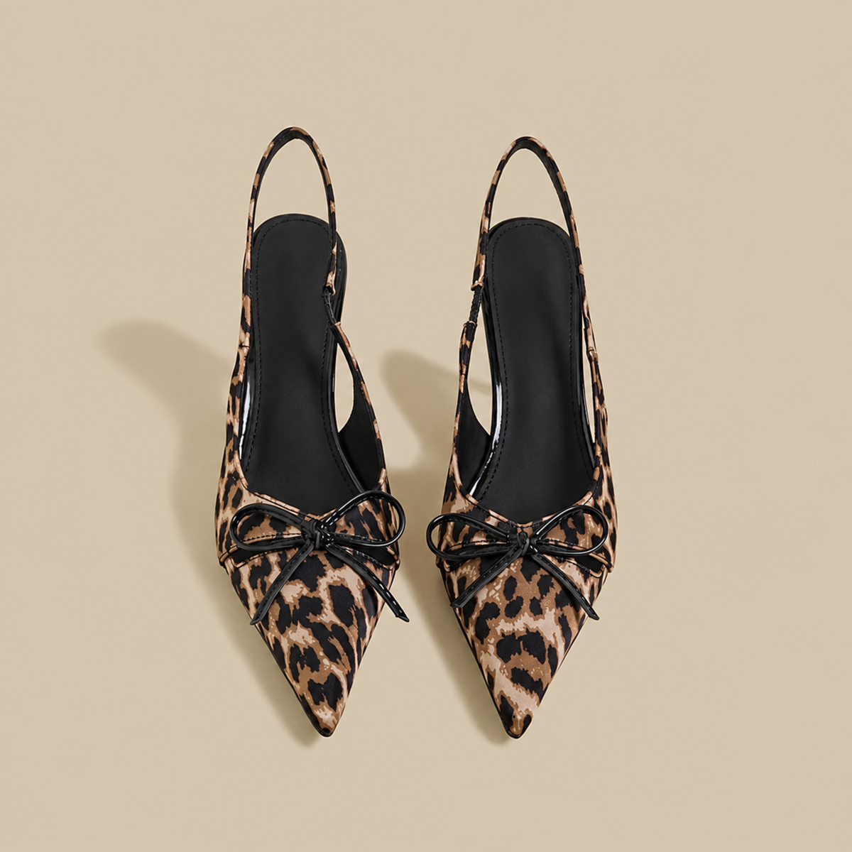 Leopard Ribbon Slingback Pumps N218